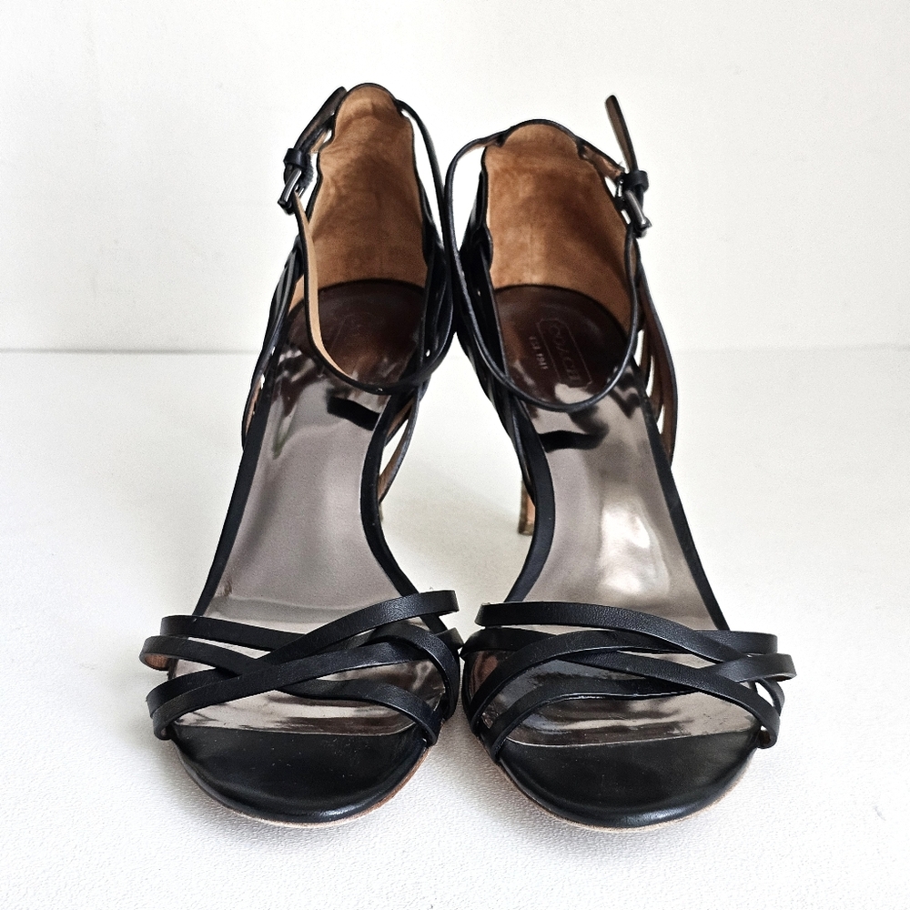 Coach Kamea Black Genuine Leather Strappy Heels Sandals Women’s Size 9B - Picture 8 of 16